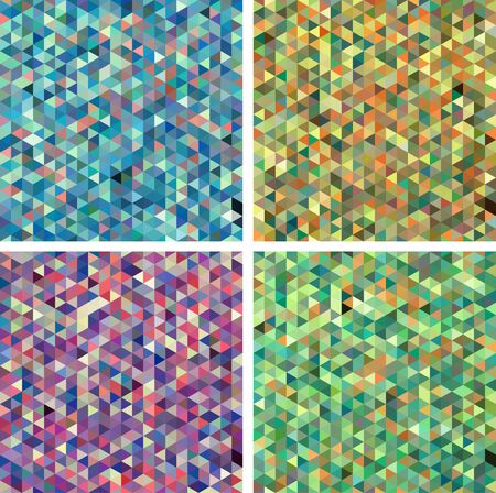 Set of Seamless Colorful Triangle Abstract Backgrounds. Vector Pattern of Geometric Shapesのイラスト素材