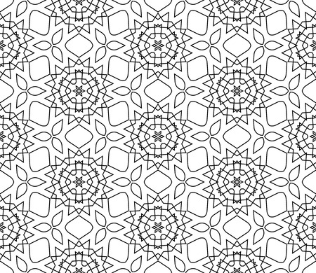 Abstract Seamless Geometric Islamic Wallpaper. Vector Arabic Black White Pattern.のイラスト素材