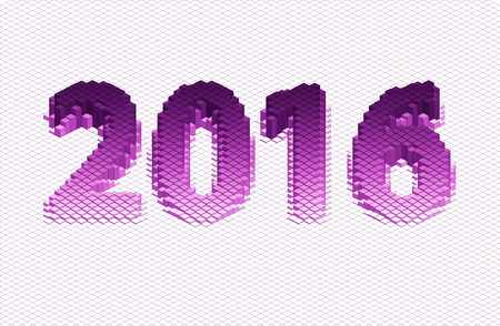 Vector Year 2016 form Pink Square Block. Design Abstract 3d Geometric illustration. Isometric Graphic Pattern.のイラスト素材
