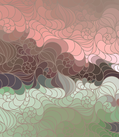 Abstract vector color wave background of doodle hand drawn lines. Colorful floral pattern.のイラスト素材