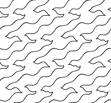 Abstract vector seamless floral background of doodle hand drawn lines. Monochrome wave pattern. Coloring book page. Black white wallpaper.のイラスト素材