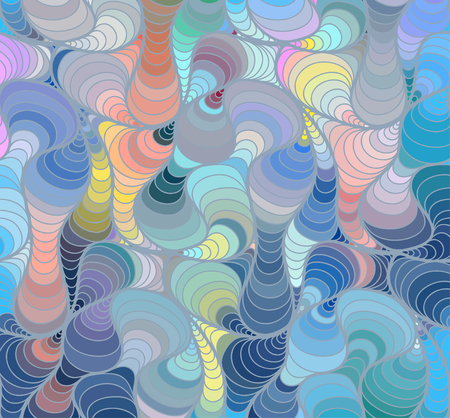 Abstract wave blue background of doodle hand drawn lines. Colorful floral pattern.のイラスト素材