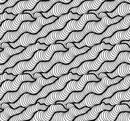 Abstract vector seamless floral background of doodle hand drawn lines. Monochrome wave pattern. Coloring book page. Black white wallpaper.のイラスト素材