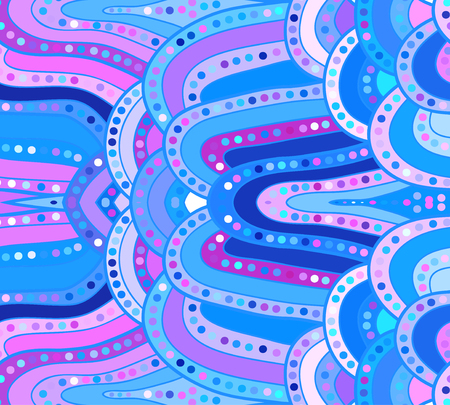 Abstract vector color background of doodle hand drawn lines. Blue floral pattern. Wave wallpaperのイラスト素材