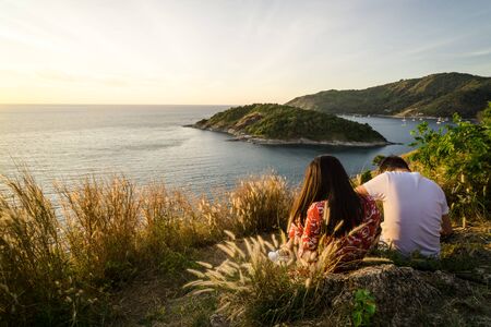 Couple with sky sea view In the eveningの写真素材