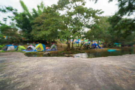 scene served as a wooden floor and wooden flooring patterns. At the rear is the nature and the river and is a place to rest.の写真素材