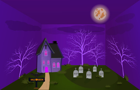 Home of the mysterious witch Living in the wild.And during the night and a cemetery graves. And the fear of the Halloween.And is a vector illustrationAnd in the cabinet. and can be used as background.のイラスト素材