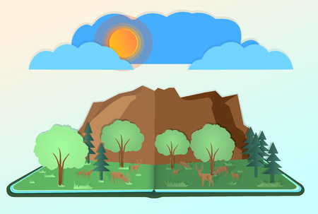 Vector nature and forests.And the wild animals live and feel abundance perfect of the forest floor, and as the paper cut or Popup book.のイラスト素材
