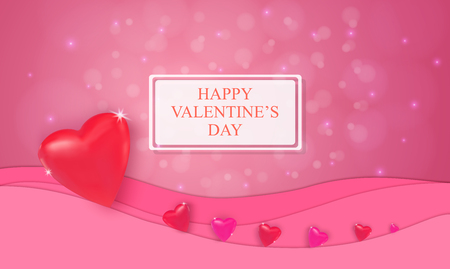 Vector background with colorful festival of Valentine's day.And a big bright red heart. With beautiful bokeh and glittering lights.のイラスト素材