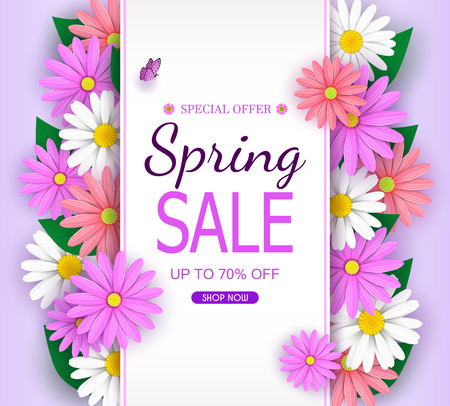 Spring Sale Banner background with beautiful colorful flowers are blooming. And use it as a banner or placard.And is used as an illustration or backdrop.のイラスト素材