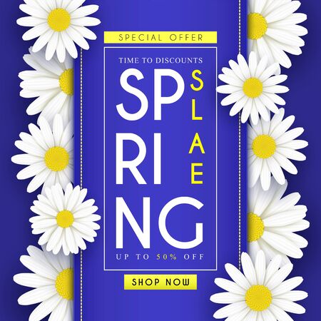 Daisy flowers bloom in the seasonal spring. and the beautiful and colorful flowers. and for sale shopping discount promotion. and frame leaflet or web banner. and used as illustration or background.&#xD;&#xA;のイラスト素材