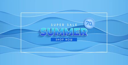 Summer sale banner design with paper cut. and the pattern of water waves. and Tone cool colors. and paper cut or Origami design. can be used as an illustration or background.&#xD;&#xA;のイラスト素材