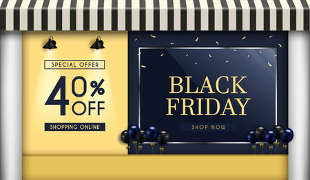 Black Friday Sale of posters or flyers design.and Shop front.and there is a glass cabinet for...