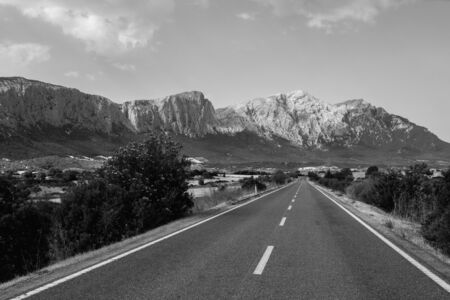 view at mountains Supramonte from road SP46 Sardiniaの写真素材