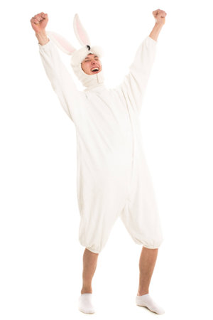 Successful man in a rabbit costumeの写真素材