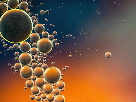 oil bubbles on water with orange and blue background