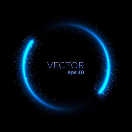 Double neon blue glittering star dust circle.のイラスト素材