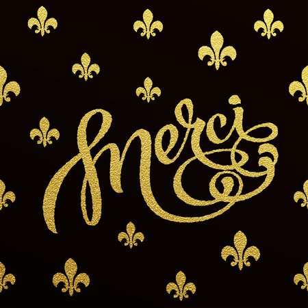 Merci card with design of gold letters on black backgroundのイラスト素材