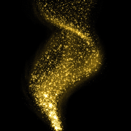 Gold glittering stars dust smoke trail. Twinkling glitter.の写真素材