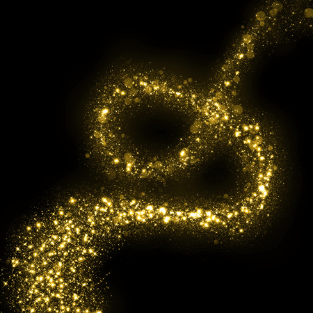 Gold glittering stars dust magic trail. Twinkling glitter.の写真素材