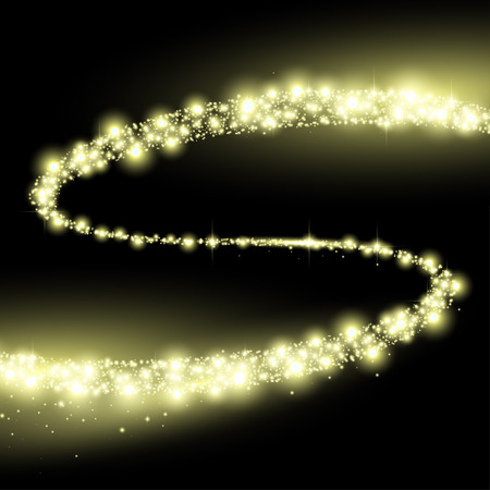 Glittering gold dust tail. Twinkling glitter. Glowing light effect stars bursts with sparklesのイラスト素材