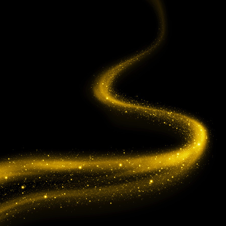 Glittering gold smoke wavy tail. Twinkling glitter.の写真素材