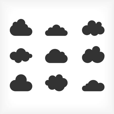 Vector black cloud icons set. Cloud shapes collection. Cloud icons for web and applications.のイラスト素材