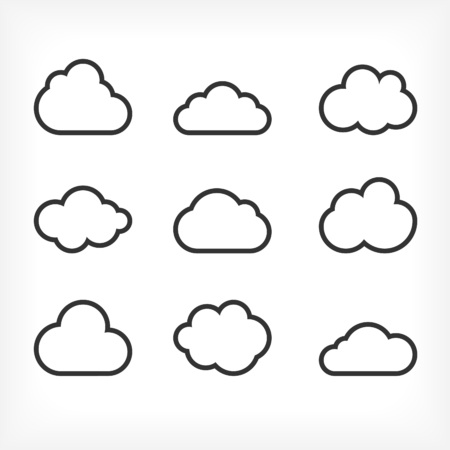Vector outlined cloud icons set. Cloud shapes collection. Cloud icons for web and applications.のイラスト素材