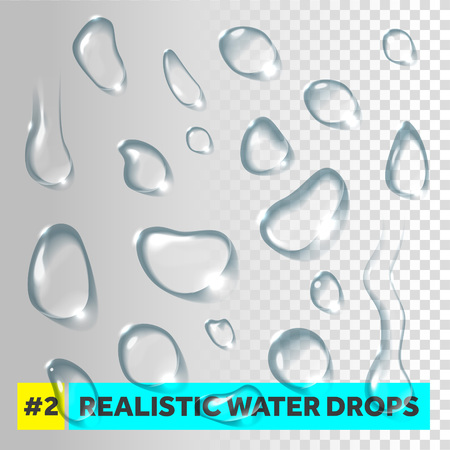 Pure clear water drops realistic set. Vector illustrationのイラスト素材