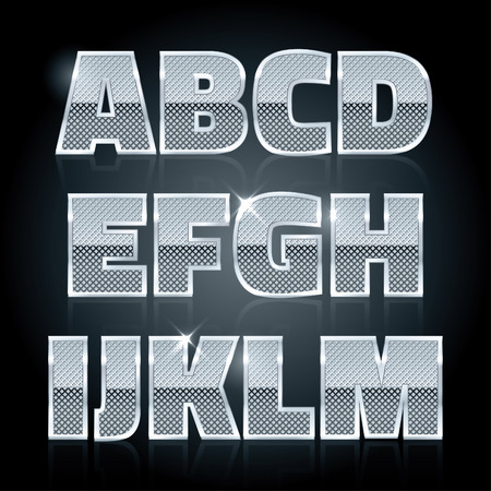 Vector silver steel stamped alphabet. Diamond letters A to Mのイラスト素材