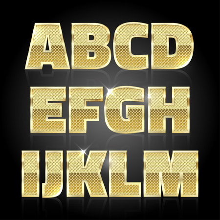 Gold glittering metal alphabet. Letters A to Mのイラスト素材