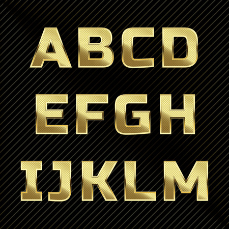 Gold glittering metal alphabet set. Letters A to Mのイラスト素材