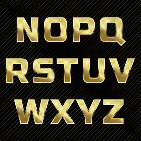 Gold glittering metal alphabet set. Letters N to Zのイラスト素材