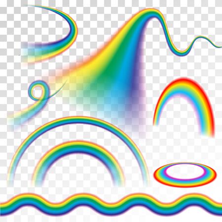Rainbow depiction in various styles on transparent backgroundのイラスト素材