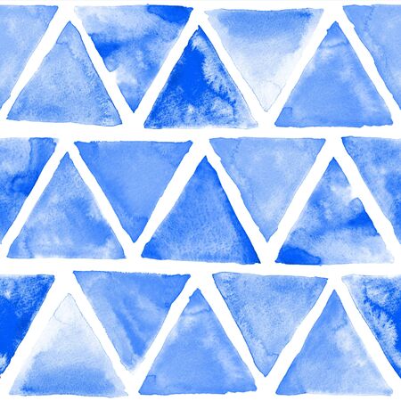 Seamless abstract watercolor retro triangular background. Colorful hipster pattern with triangle mosaic. Art hand paint isolated on white background.の写真素材