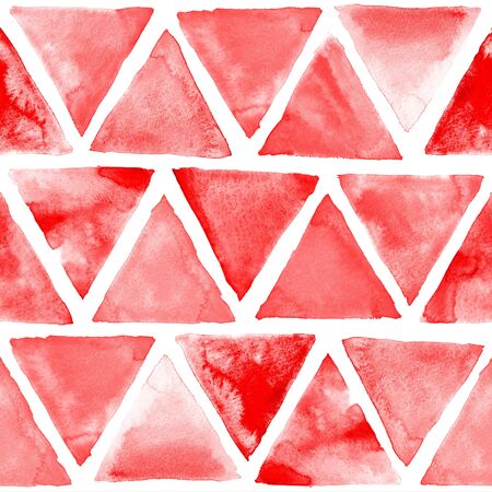 Seamless abstract watercolor retro triangular background. Colorful hipster pattern with triangle mosaic. Art hand paint isolated on white background.の写真素材