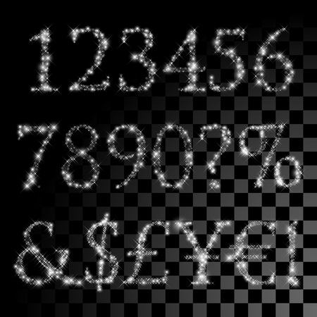 Alphabet set of silver glittering stars. Vector christmas illustration letters of shining stars.のイラスト素材