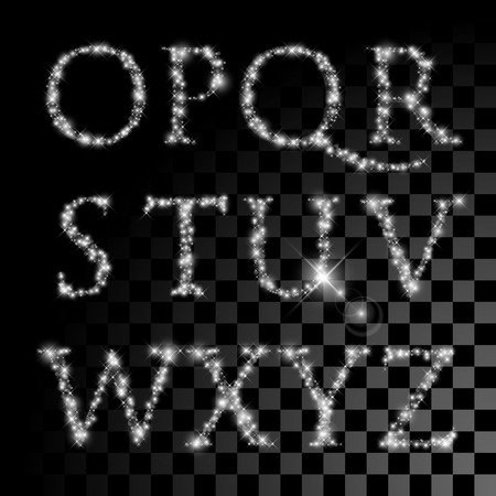 Alphabet set of silver glittering stars. Vector christmas illustration letters of shining stars.のイラスト素材