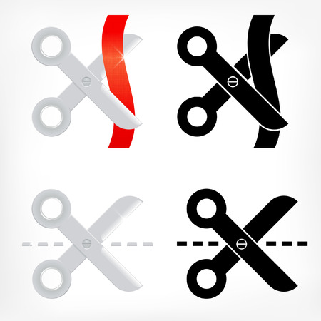 Scissors icons set cutting with dash line and ribbonのイラスト素材
