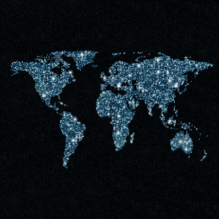 Glittering light world map. Sparkling world mapの写真素材