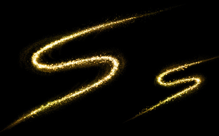 S letter of gold glittering stars dust flourish tail. Glittering font conceptの写真素材
