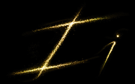I letter of gold glittering stars dust flourish tail. Glittering font conceptの写真素材