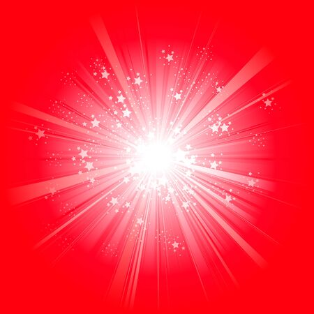 Light exploding rays with stars on red backgroundのイラスト素材