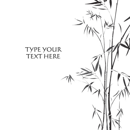 Bamboo branches outlined in traditional asian black and white styleのイラスト素材