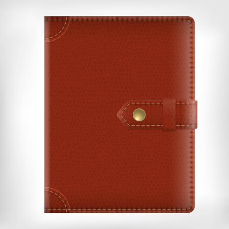 Realistic vector brown leather texture diary book cover isolated on white background with clipのイラスト素材