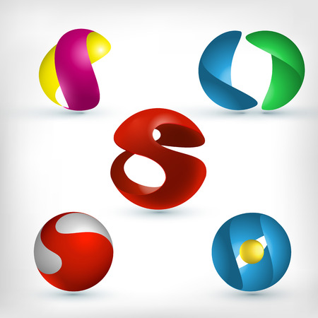 Abstract 3d curled and wavy sphere shape icons setのイラスト素材