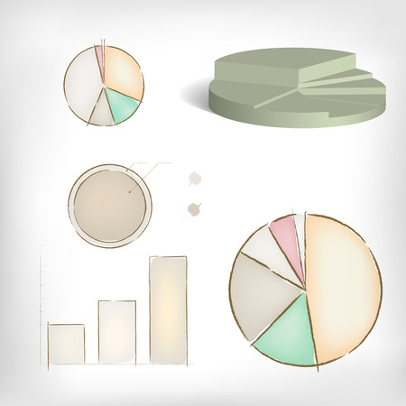Pencil drawn style business charts and graphic pies shapesのイラスト素材