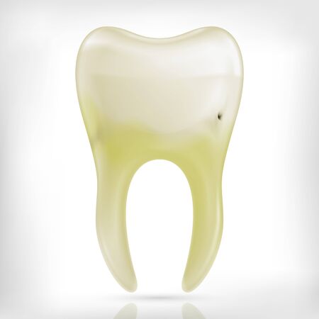 Bad ill yellow tooth icon isolated on white background. Tooth cavity.のイラスト素材