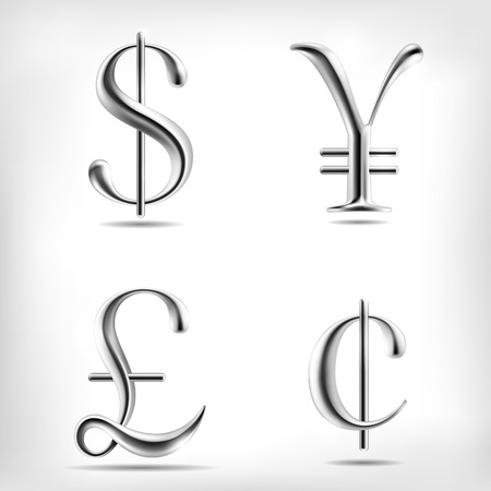 Vector metal alloy currency signs set. High detailed mesh Objectのイラスト素材