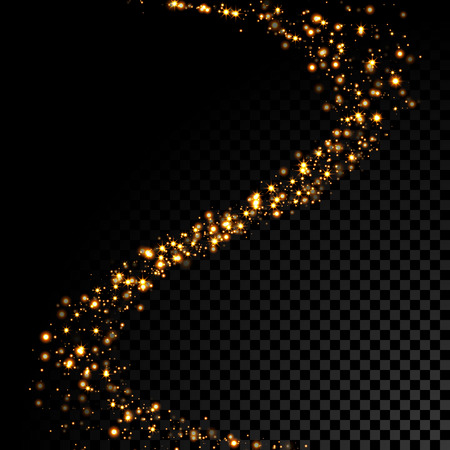 Vector golden sparkling falling star. Stardust trail. Cosmic glittering wave.のイラスト素材
